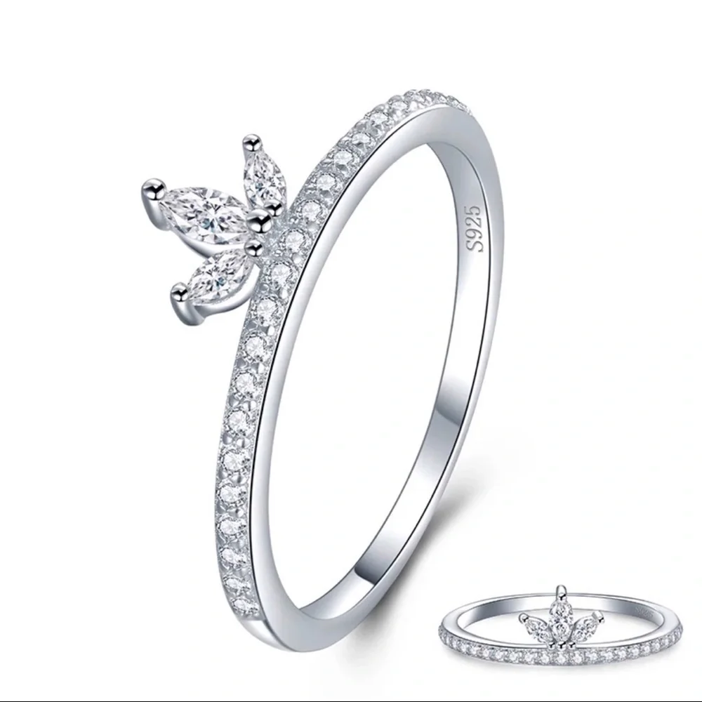 Sunrise Marquise Clear Crystal CZ Pave S925 Sterling Silver Ring Size 6 - Picture 6 of 6